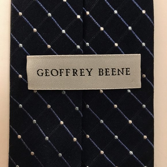 Geoffrey Beene Navy Neck Tie 100% Silk Handmade Geometric Blue Check - Picture 4 of 6